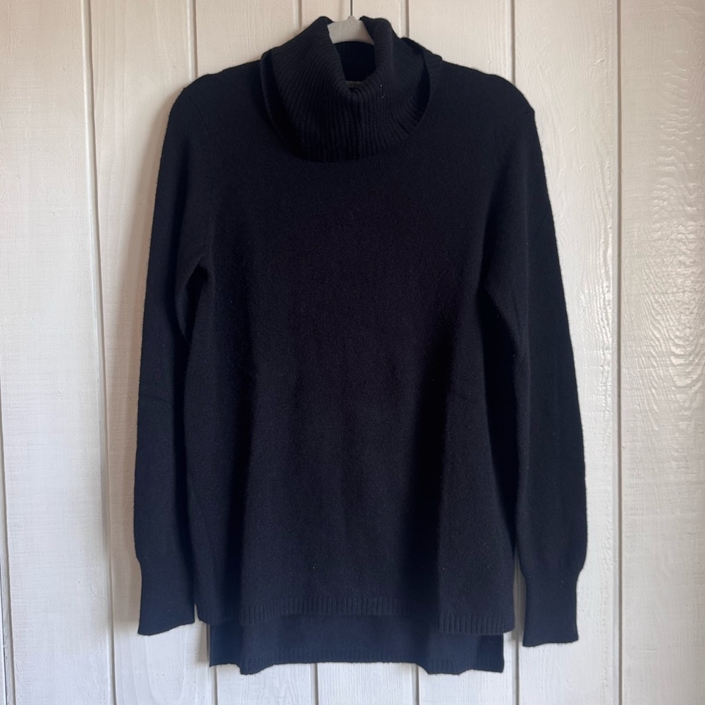 White & Warren Black Cashmere Turtleneck Sweater